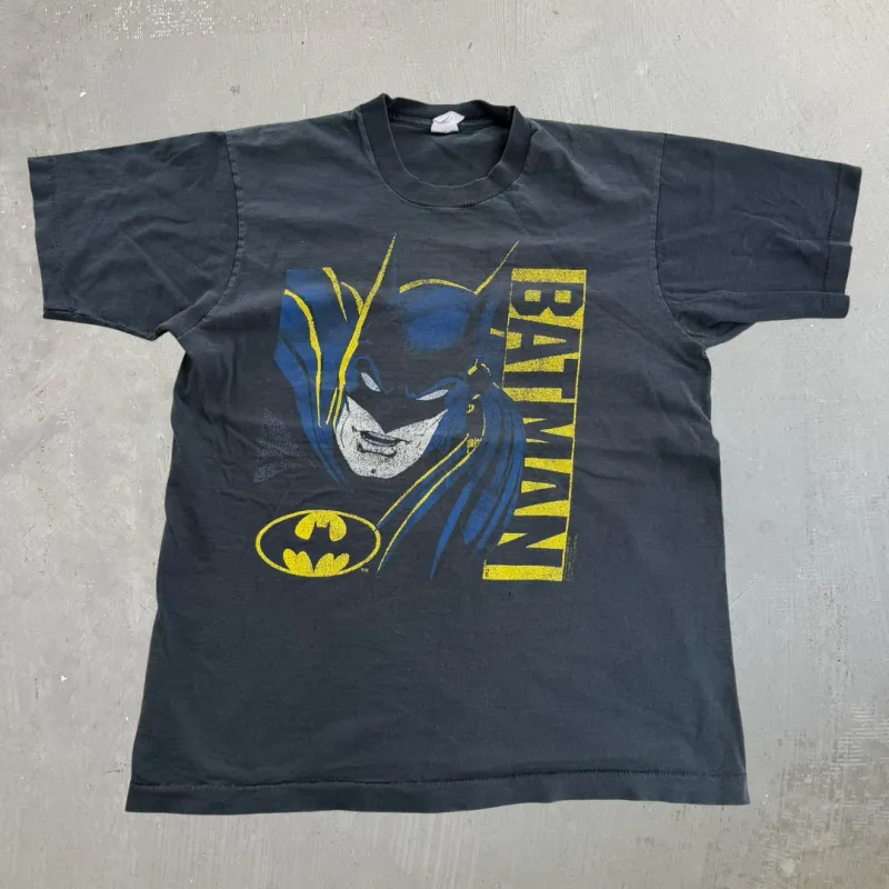 J- Vintage '89 DC Comics Batman Text & Graphic Single Stitch Tee - L made by HG Vintage