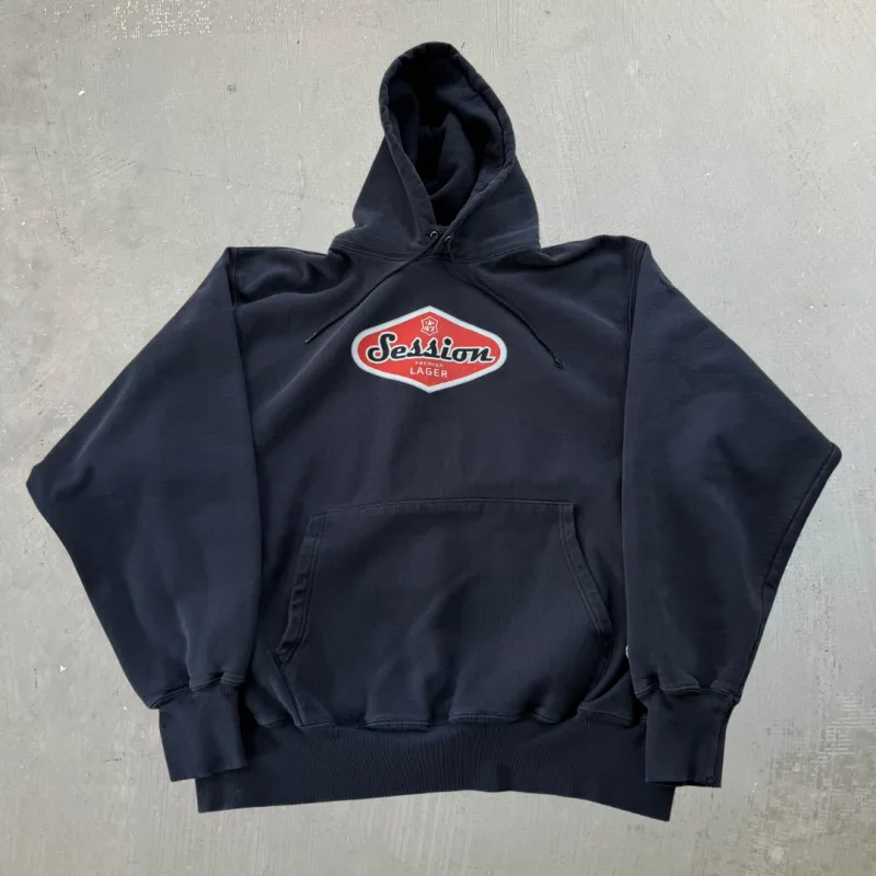 J- Vintage Champion Reverse Weave Session Lager Embroidered Text Hoodie - L made by HG Vintage