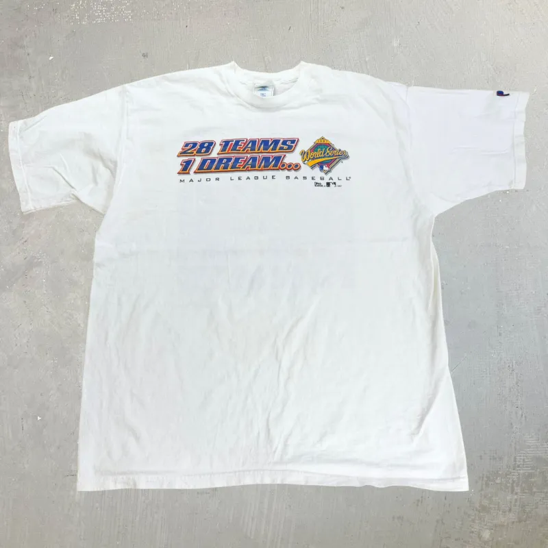 J- Vintage '97 MLB World Series Text & Graphic Pro Player Made In USA Single Stitch Tee - 2XL made by HG Vintage