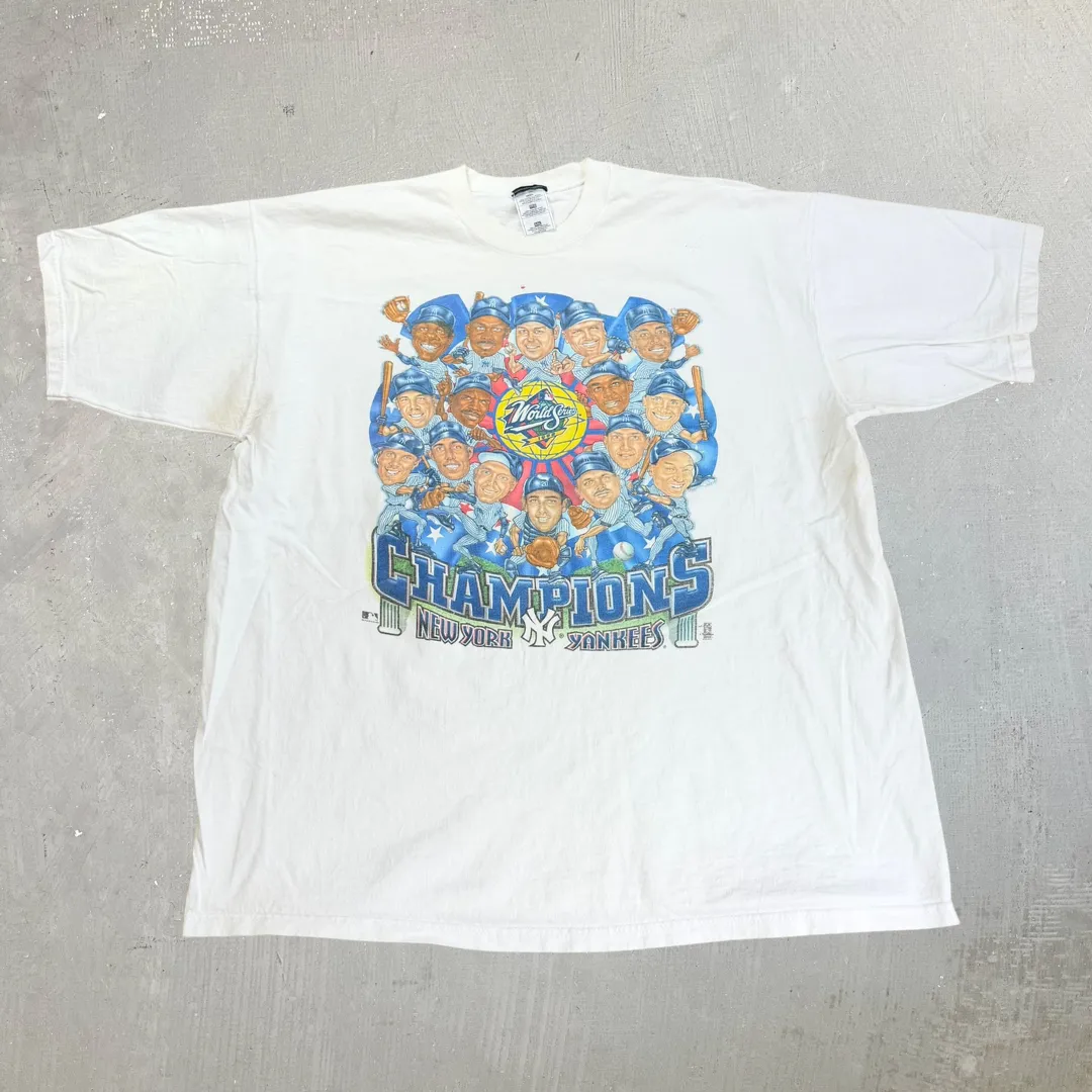 J- Vintage '98 New York Yankees MLB World Series Champions Cartoon Tee - 2XL sold by HG Vintage