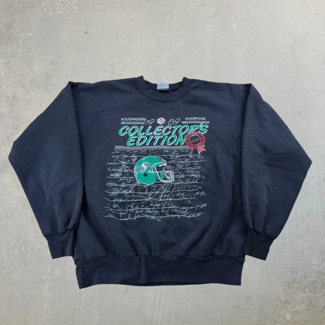J- Vintage '89 Saskatchewan Roughriders CFL Champions Crewneck - M sold by HG Vintage