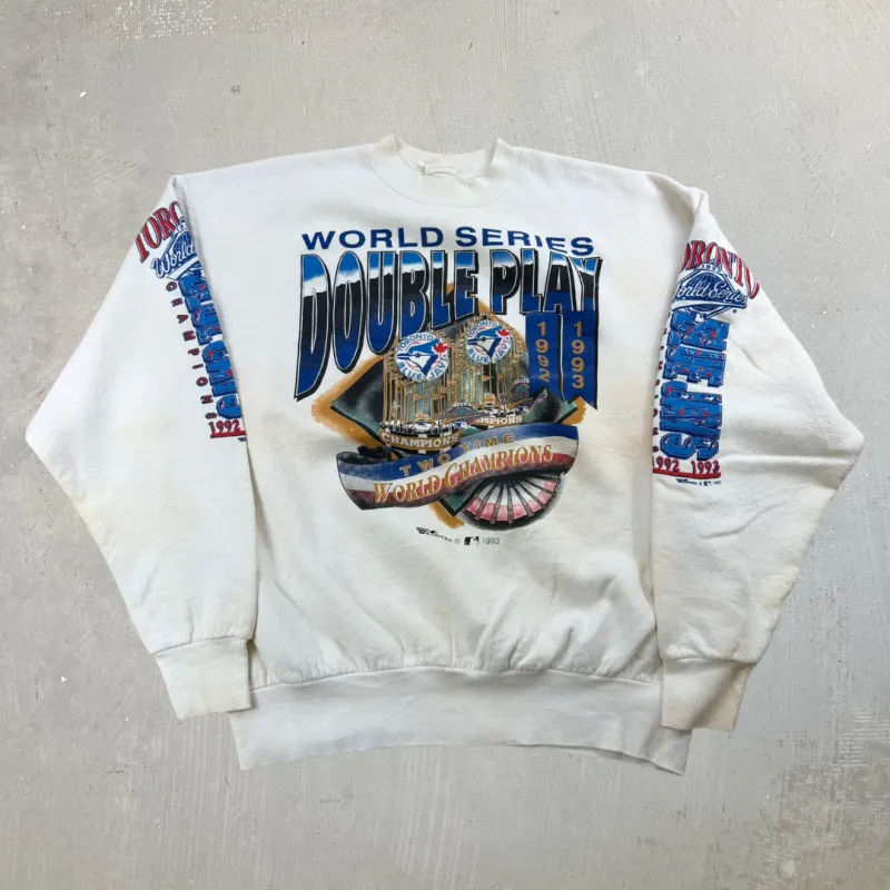 J- Vintage '93 Toronto Blue Jays Double Play World Champions MLB Crewneck - L made by HG Vintage