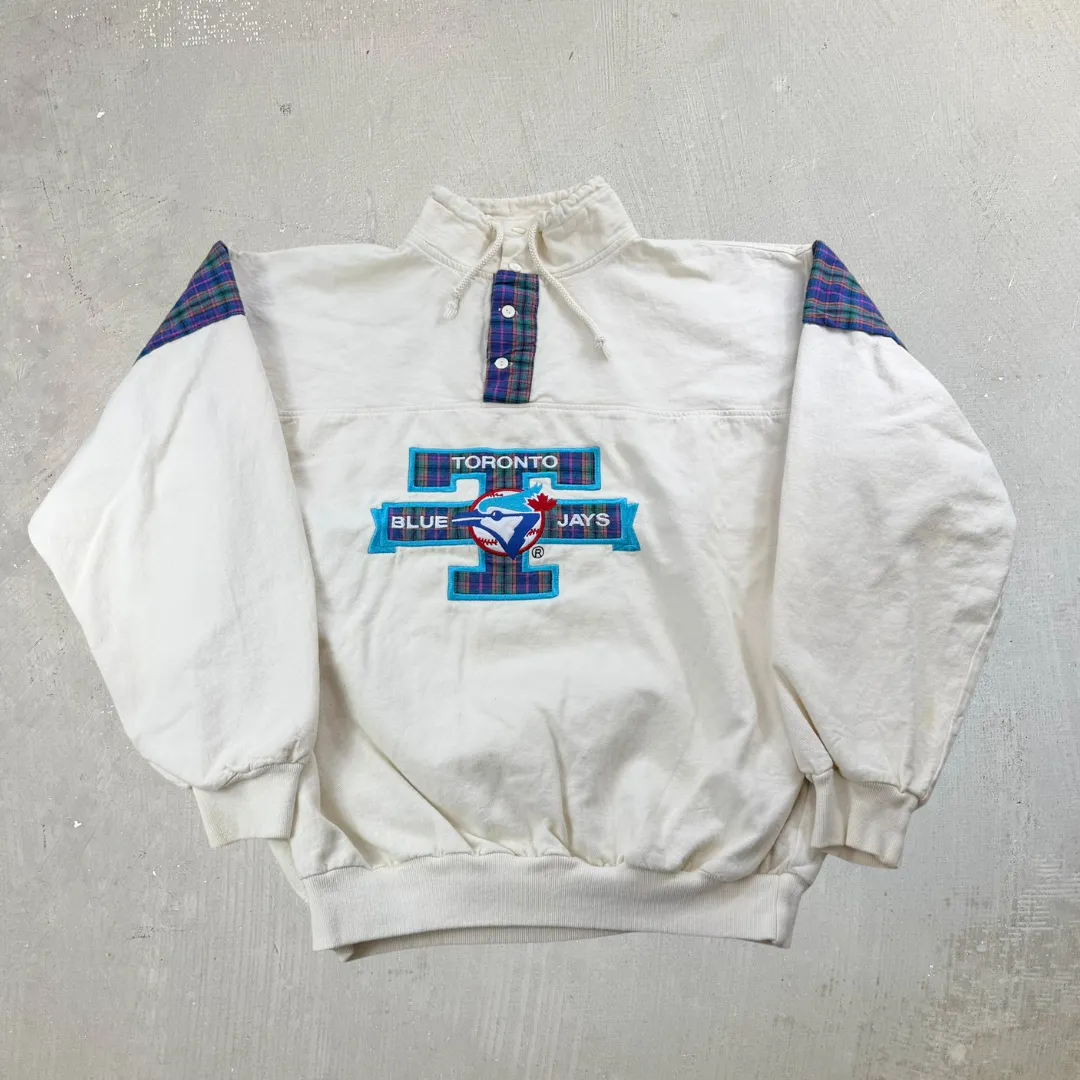 J- Vintage Toronto Blue Jays MLB Embroidered Text Henley Crewneck - L sold by HG Vintage