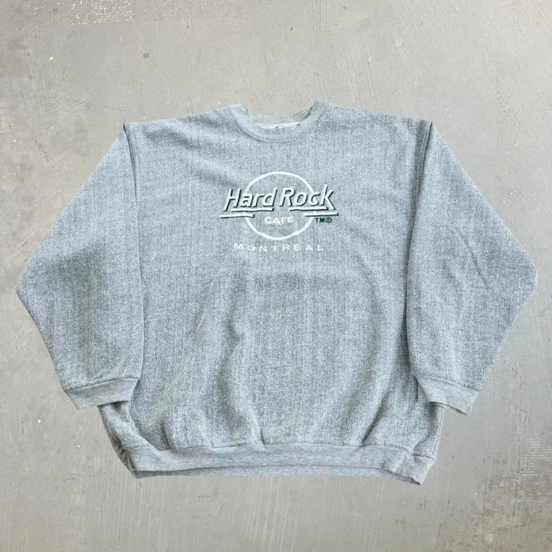 J- Vintage Hard Rock Cafe Montreal Embroidered Text Crewneck - L made by Hard Rock Cafe