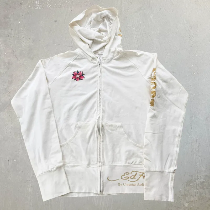 J- Vintage Ed Hardy Geisha Graphic Women's Zip Up Hoodie - L made by HG Vintage