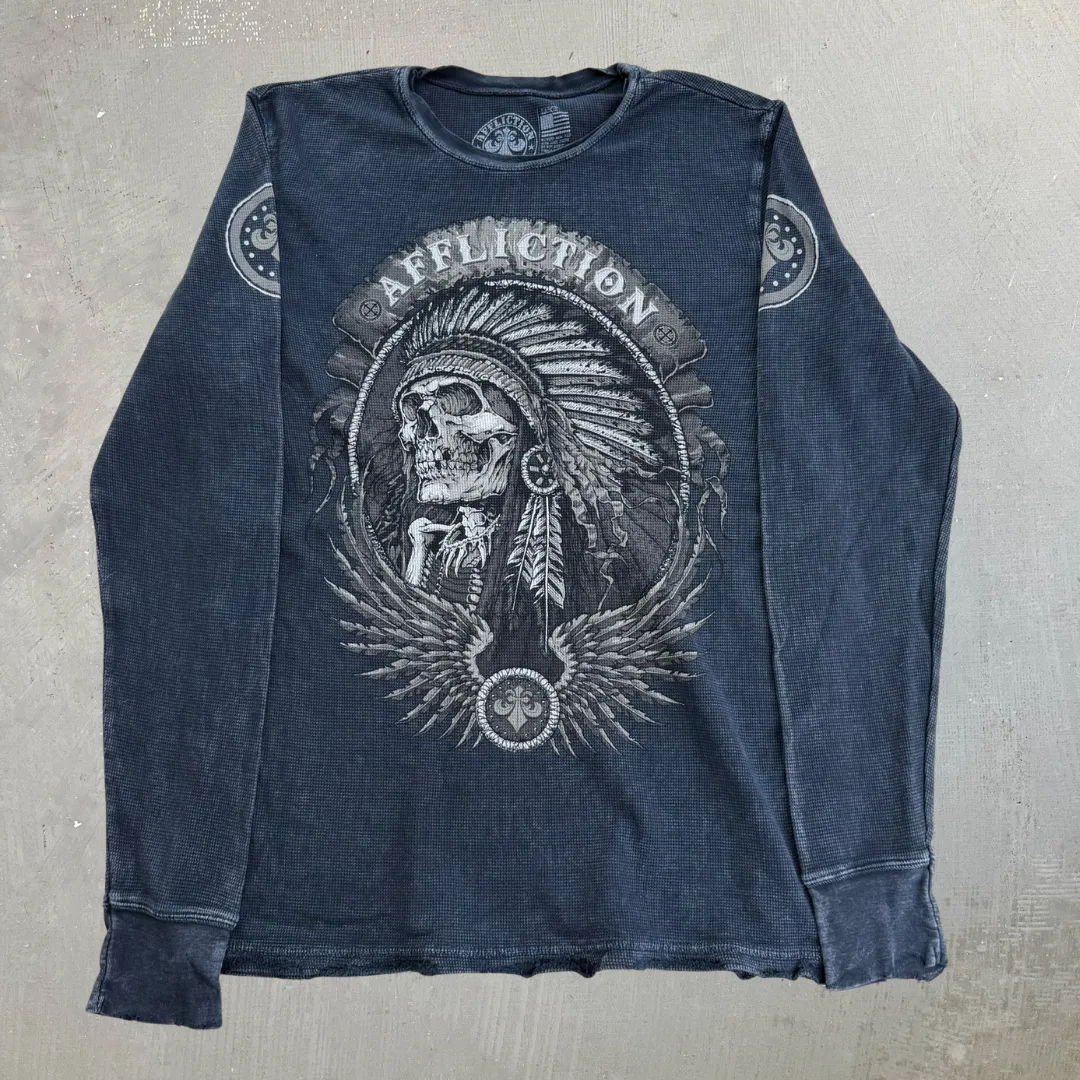 J- Vintage Affliction Graphic Thermal Long Sleeve Tee - L sold by HG Vintage