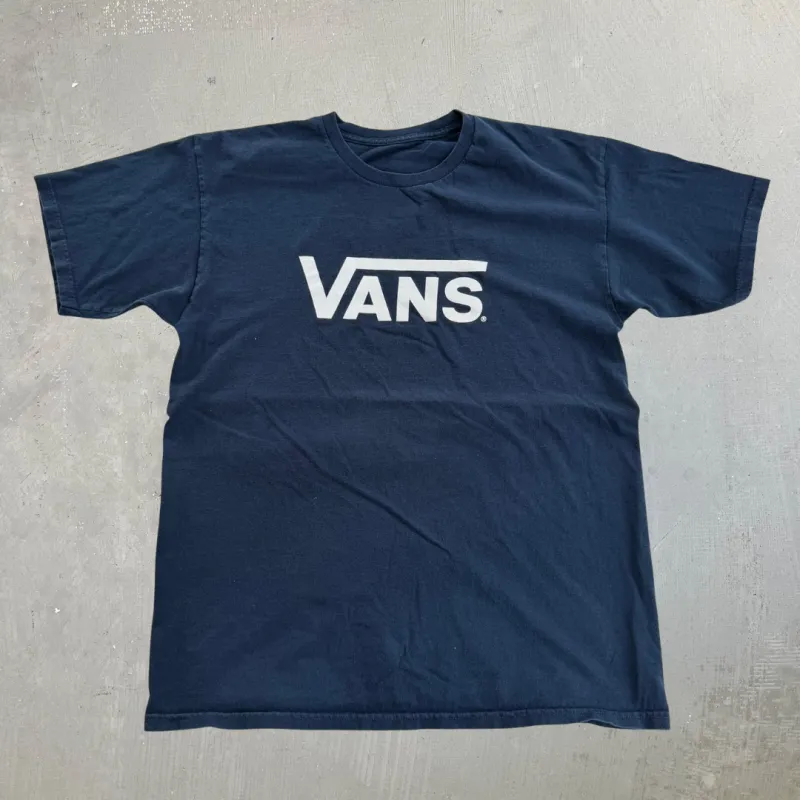 J- Vans Logo Text Navy Tee - L made by HG Vintage