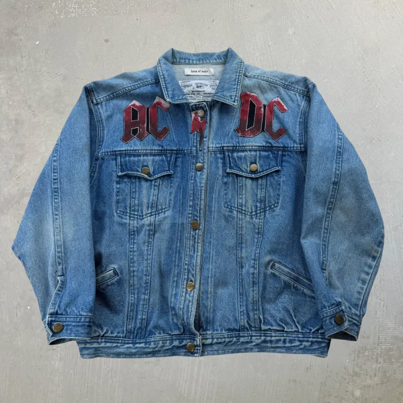 J- HOM AC/DC Hells Bell Reworked Denim Jacket - M made by HG Vintage