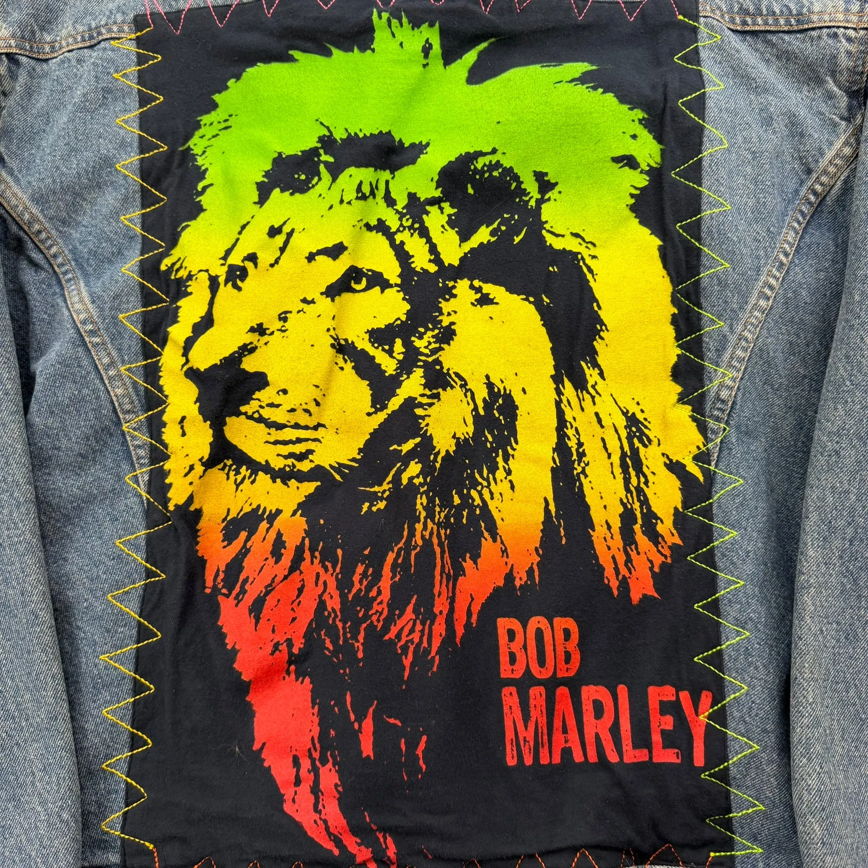 J- HOM Bob Marley Lion Graphic Reworked Denim Jacket - 2XL sold by HG Vintage product image thumbnail 5