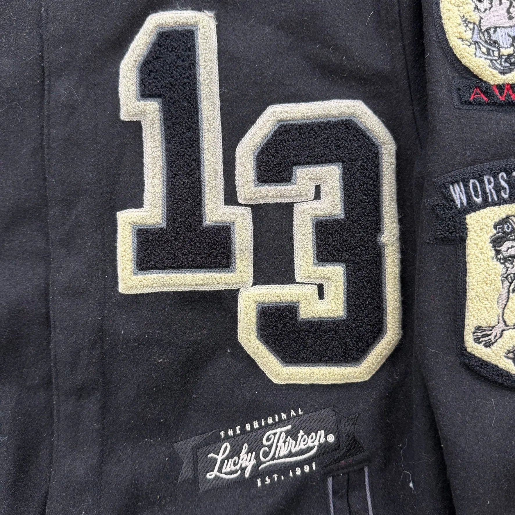 J- Vintage Lucky 13 Embroidered Text & Patches Varsity Jacket - L sold by HG Vintage product image thumbnail 2