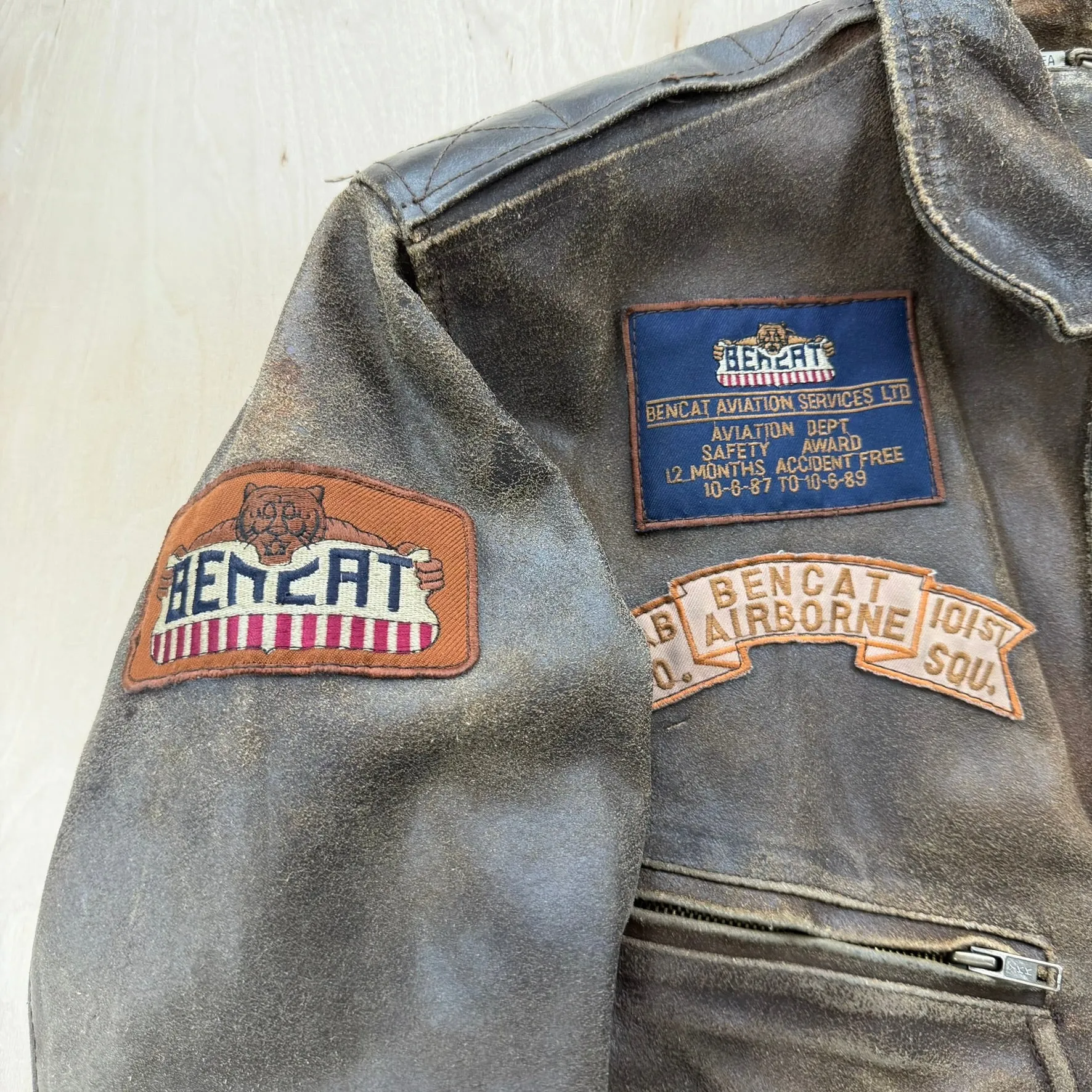J- Vintage Bencat Aviation Services Aviator Leather Bomber Jacket - S sold by HG Vintage product image thumbnail 3