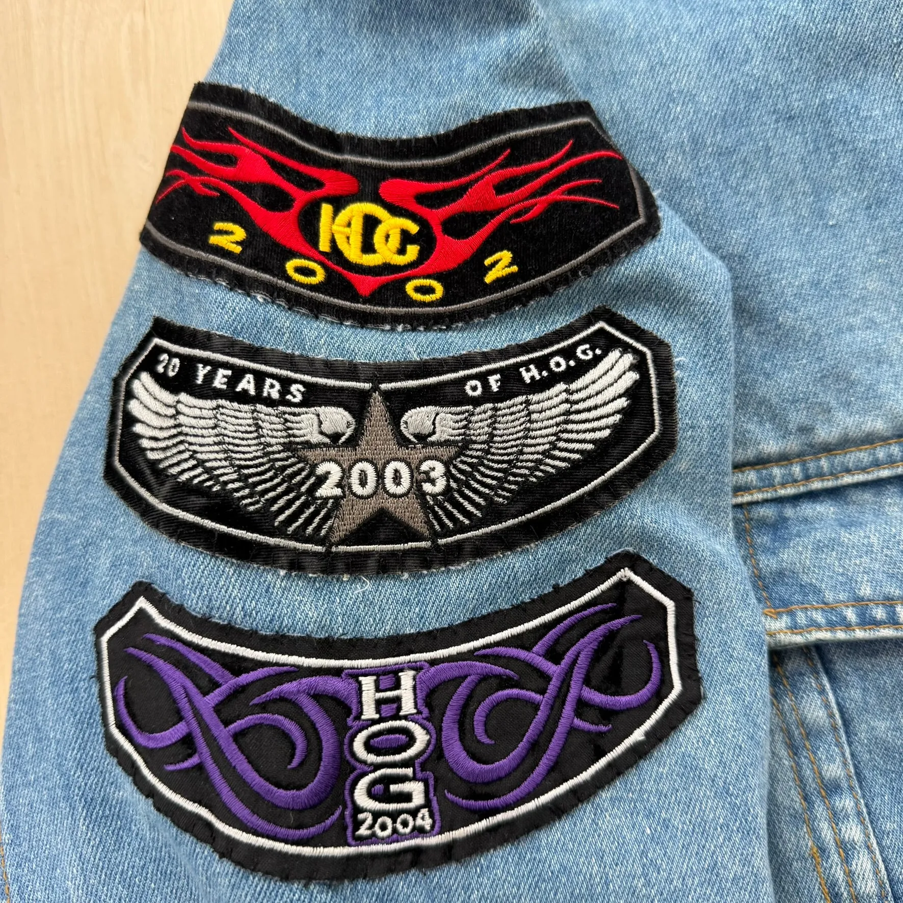 J- Vintage Harley Davidson Owner Group Painted Eagle & Patches Denim Jacket- 3XL sold by HG Vintage product image thumbnail 5