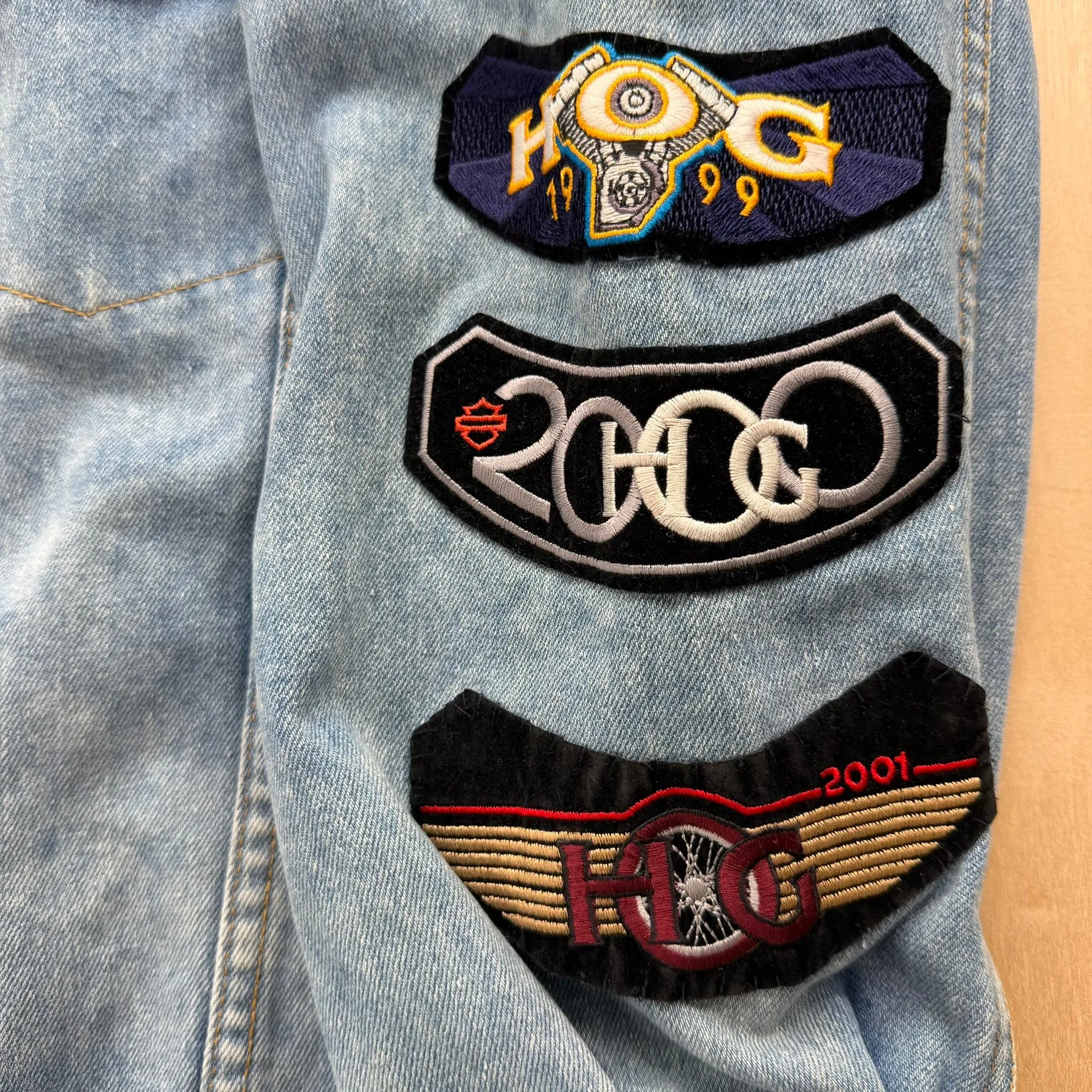 J- Vintage Harley Davidson Owner Group Painted Eagle & Patches Denim Jacket- 3XL sold by HG Vintage product image thumbnail 3