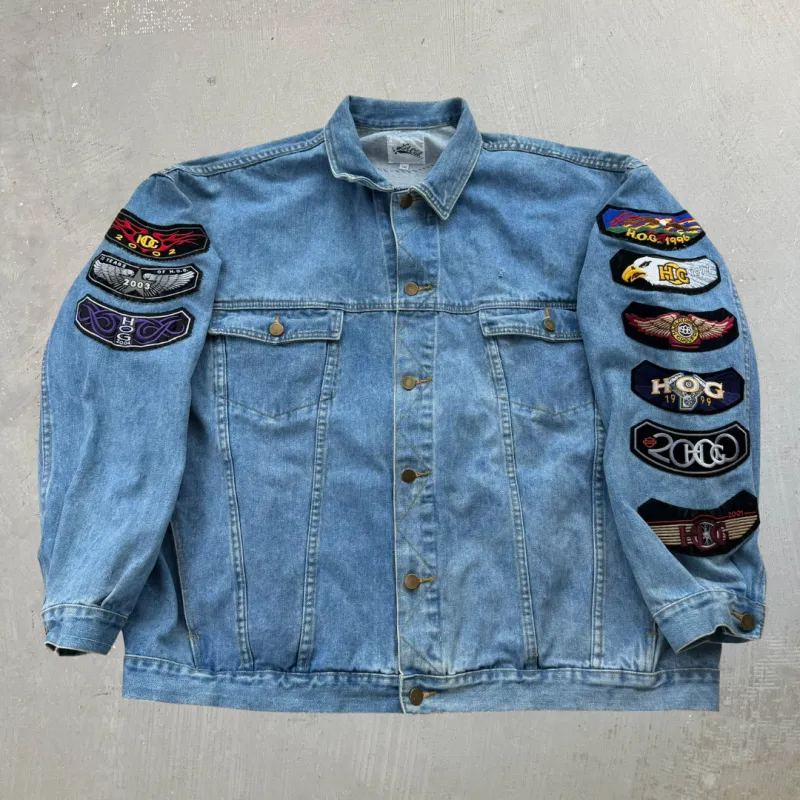 J- Vintage Harley Davidson Owner Group Painted Eagle & Patches Denim Jacket- 3XL made by Harley-Davidson
