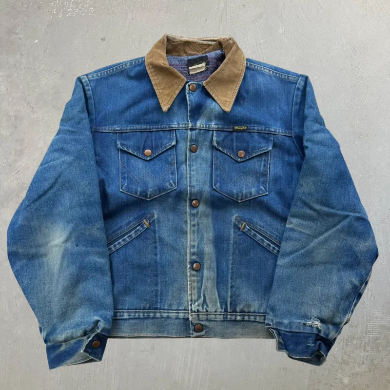 J- Vintage Wrangler 70s/80s Blanket Lined Corduroy Collar Denim Jacket - XL made by HG Vintage