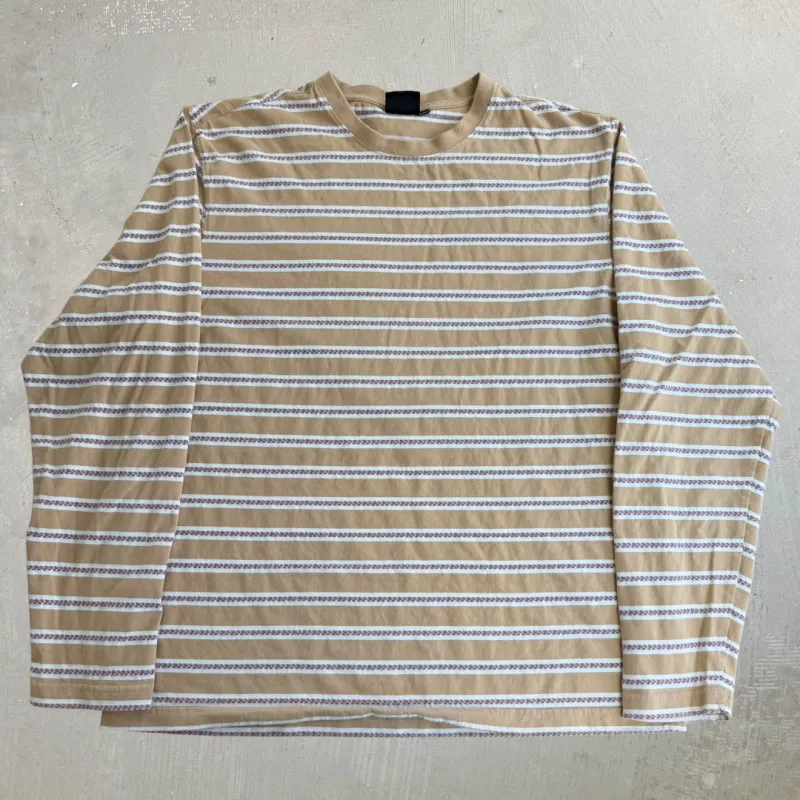 J- Vintage Stussy Beige Striped Long Sleeve Tee - L made by HG Vintage