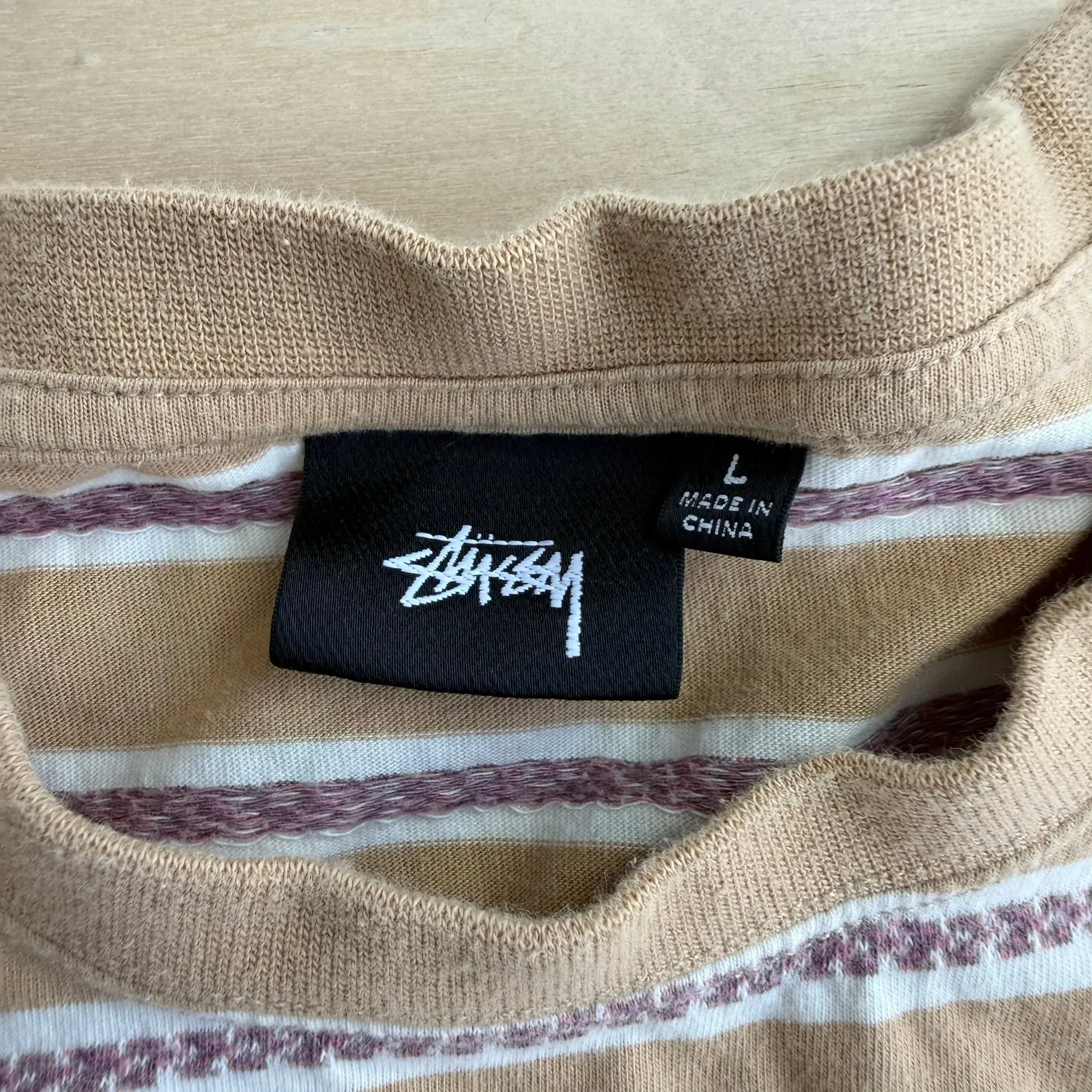 J- Vintage Stussy Beige Striped Long Sleeve Tee - L sold by HG Vintage product image thumbnail 3