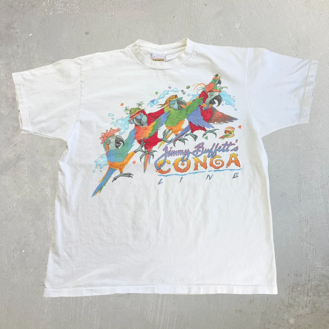 J- Vintage Jimmy Buffet Conga Line Graphic Single Stitch Tee - XL sold by HG Vintage