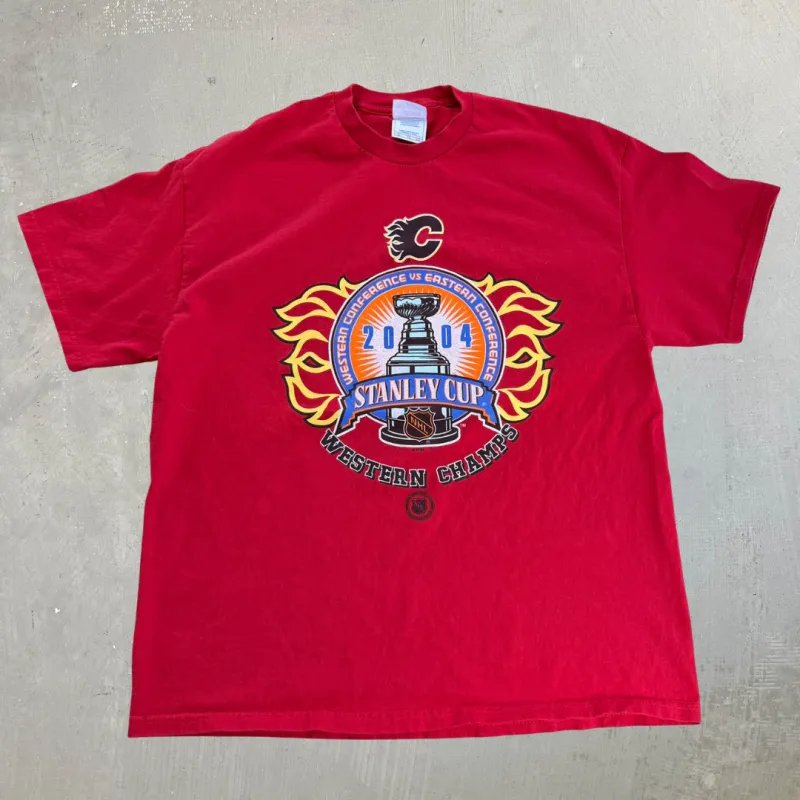 J- Vintage '04 Calgary Flames NHL Western Conference Champs Tee - XL made by HG Vintage