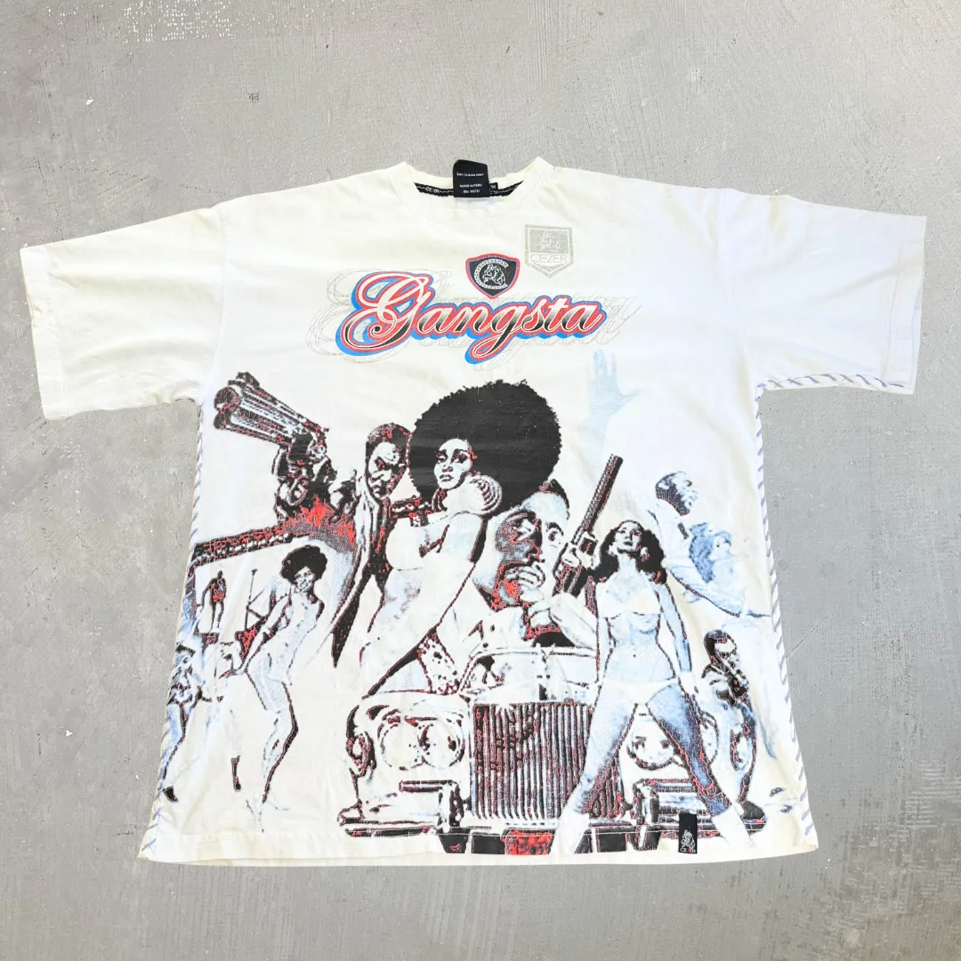 J- Vintage Cezer Gangsta Text & Jumbo Print Tee - XL sold by HG Vintage