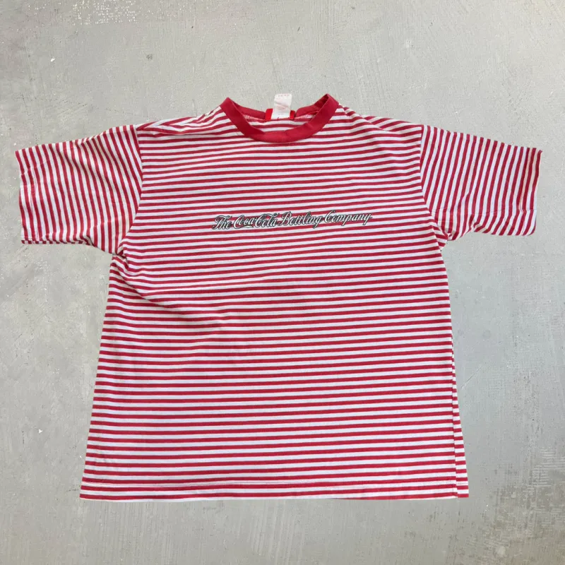 J- Vintage Coca Cola Bottling Company Text Striped Tee - L made by HG Vintage