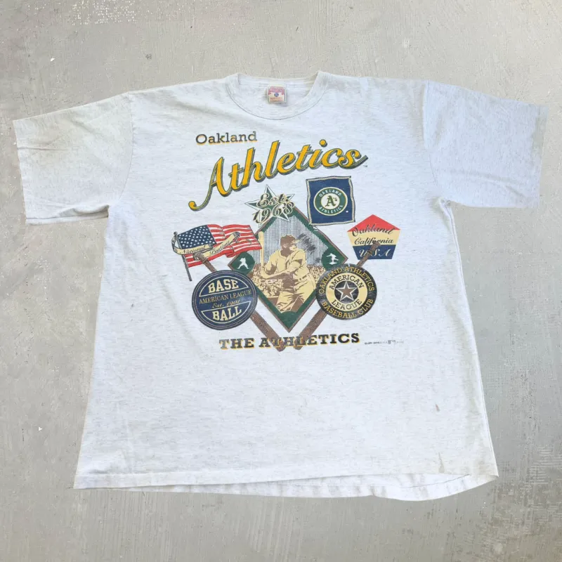 J- Vintage '93 Oakland Athletics MLB Text Made In USA Single Stitch Tee - XL made by HG Vintage