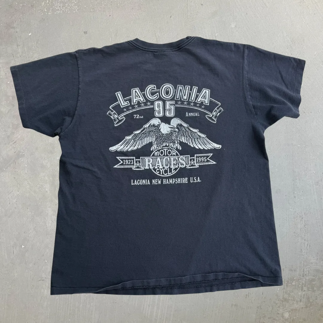 J- Vintage '95 Harley Davidson 3D Emblem Laconia Brothers In The Wind Made In USA Single Stitch Tee - L sold by HG Vintage product image thumbnail 3
