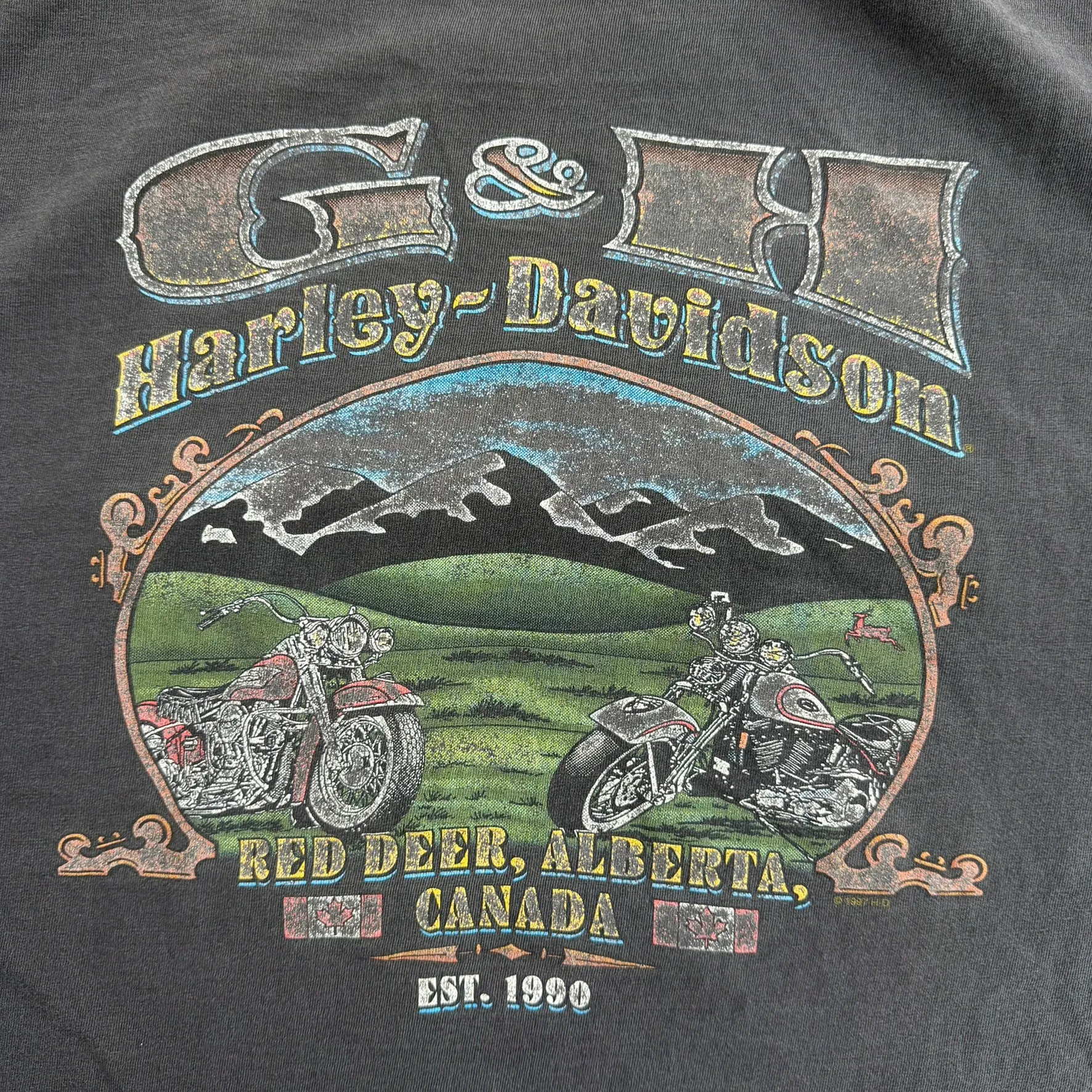 J- Vintage '97 Harley Davidson Red Deer Alberta Made In USA Single Stitch Tee - XL sold by HG Vintage product image thumbnail 4