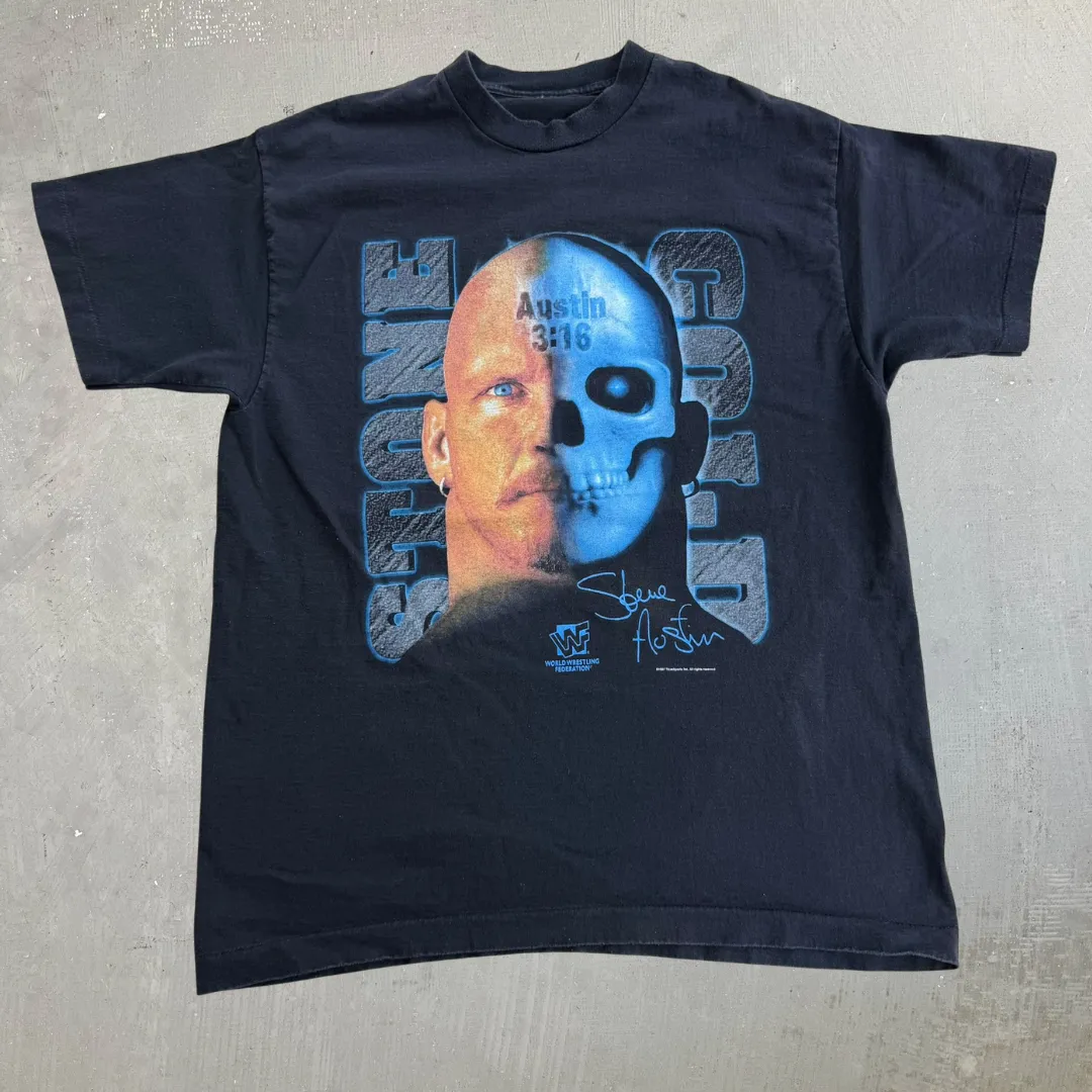 J- Vintage '97 WWE Stone Cold Split Skull Picture Graphic Single Stitch Tee - L sold by HG Vintage