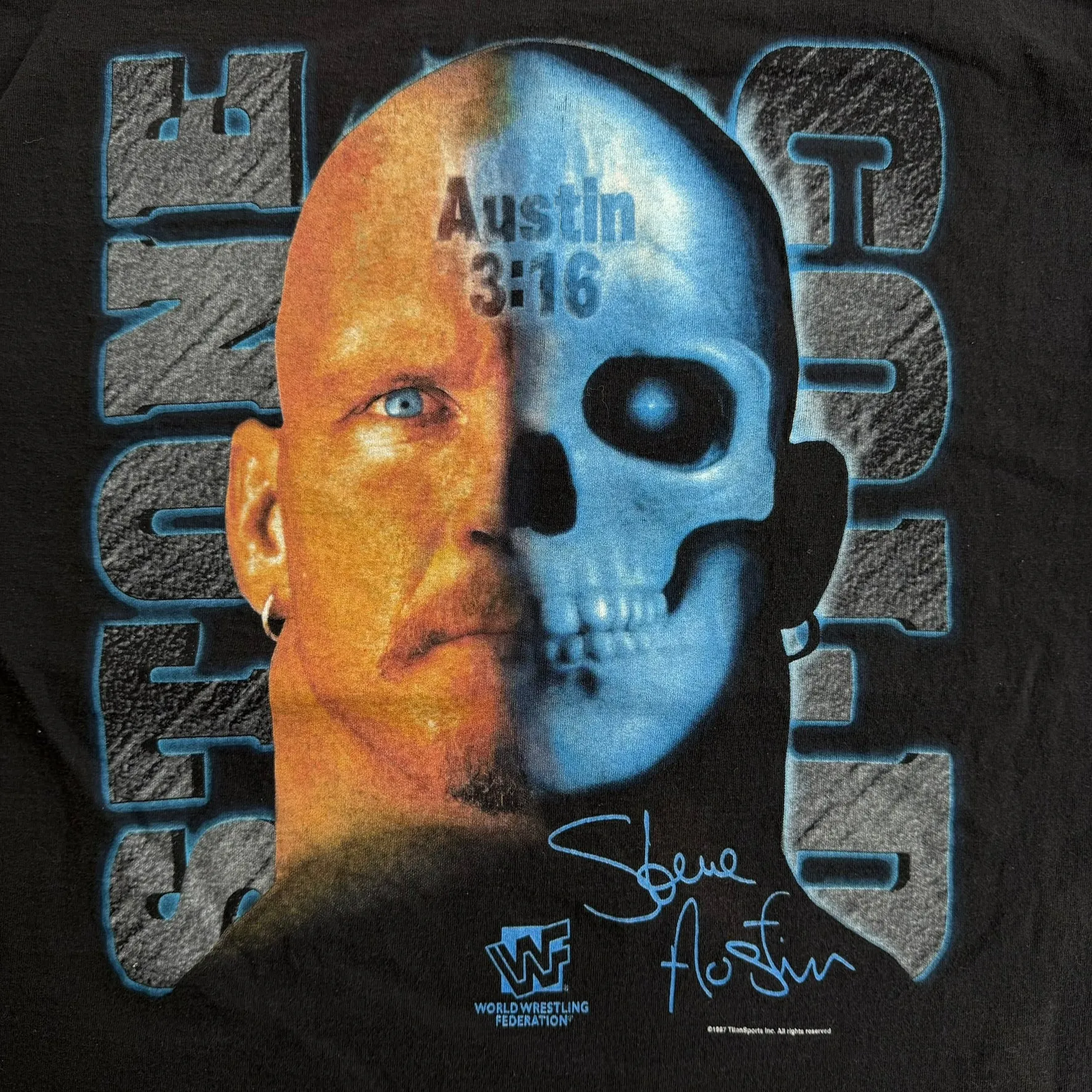 J- Vintage '97 WWE Stone Cold Split Skull Picture Graphic Single Stitch Tee - L sold by HG Vintage product image thumbnail 2