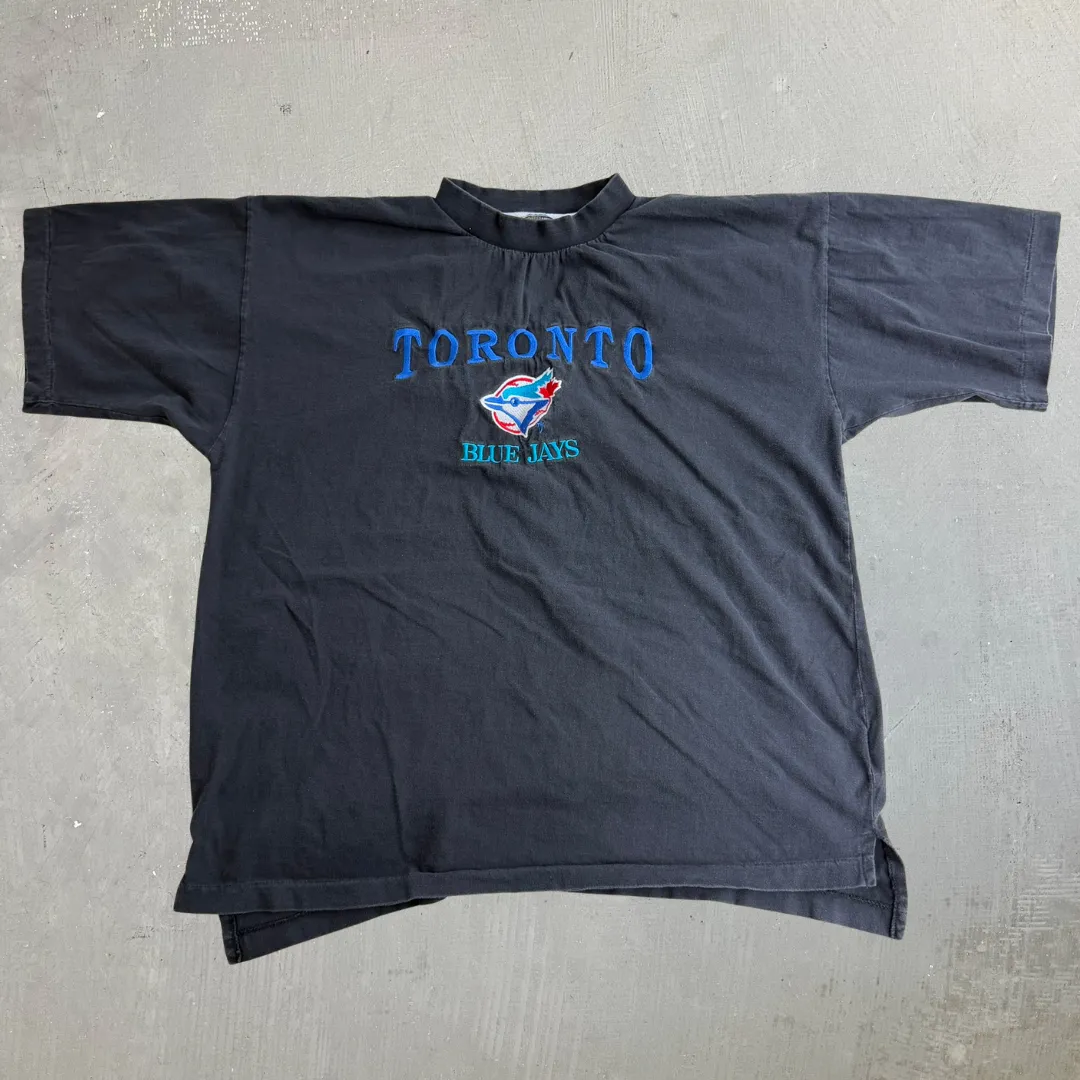 J- Vintage Toronto Blue Jays MLB Embroidered Text & Logo Single Stitch Tee - L sold by HG Vintage