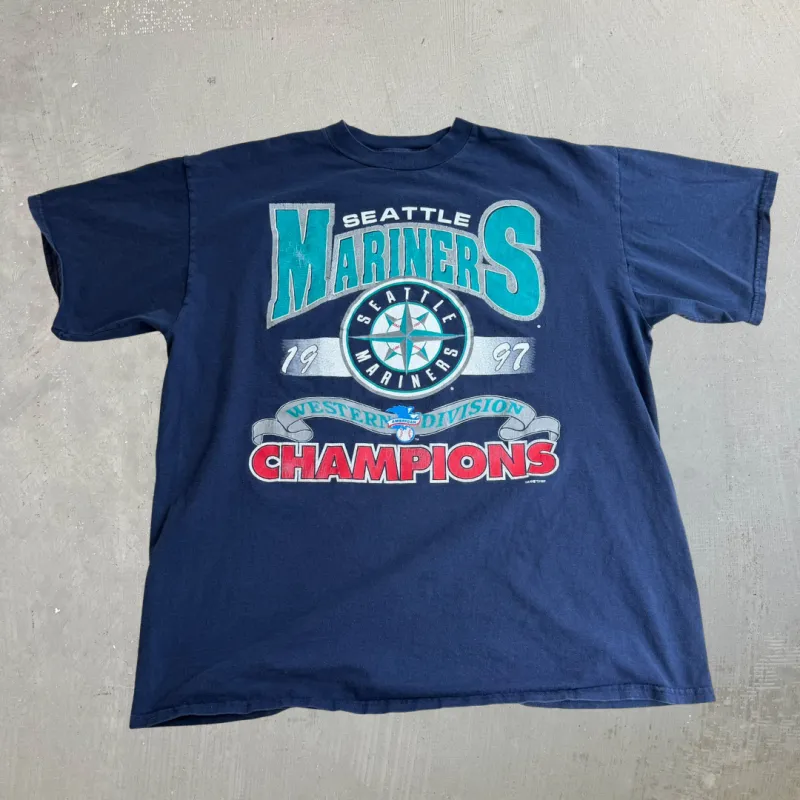 J- Vintage '97 Seattle Mariners MLB Western Division Champs Tee - 2XL made by HG Vintage