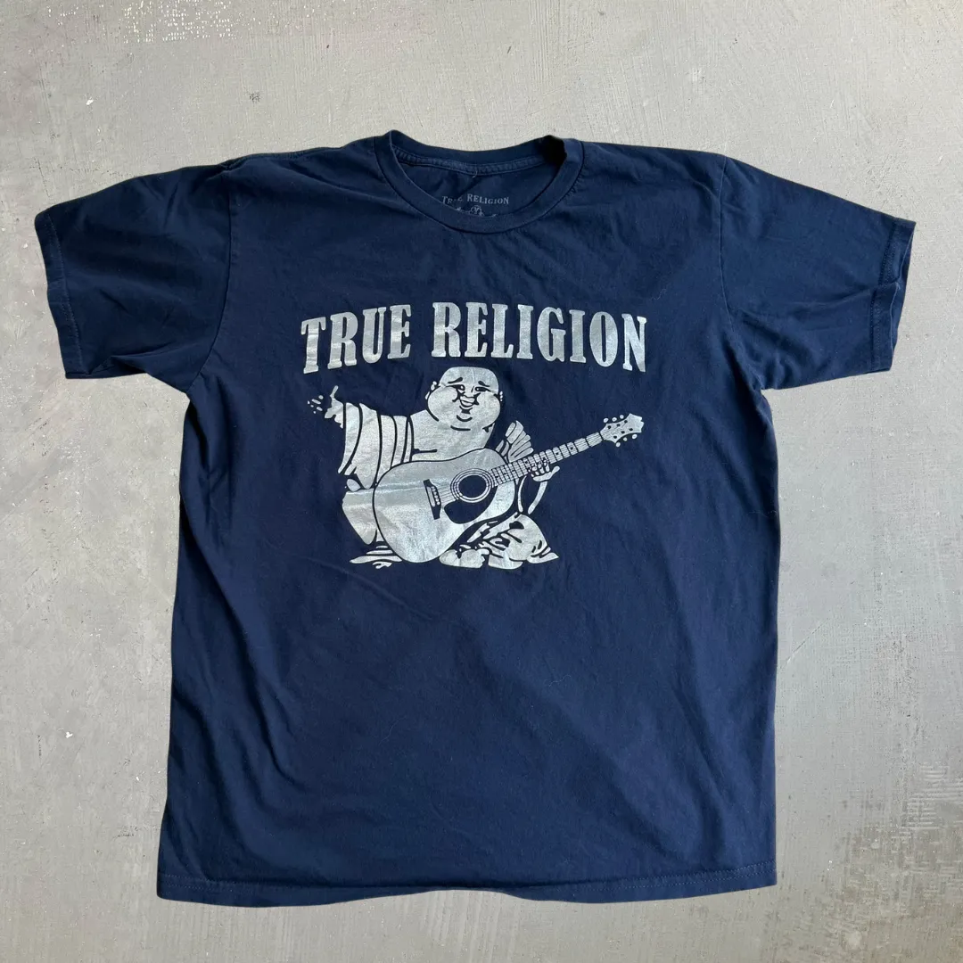 J- Vintage True Religion Silver Buddha Graphic Tee - L sold by HG Vintage