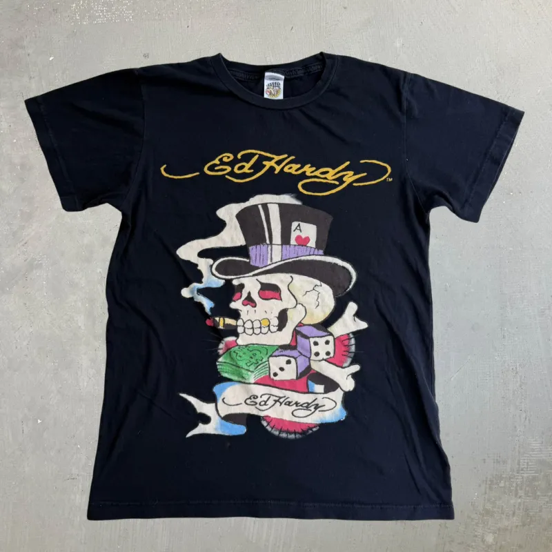 J- Vintage Ed Hardy Top Hat Skeleton Casino Graphic Tee - S made by HG Vintage