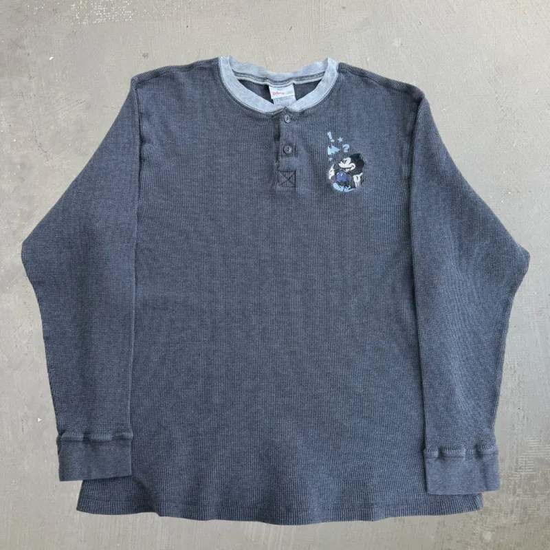 J- Vintage Disney Store Exclusive Embroidered Mickey Mouse Thermal Waffle Long Sleeve Tee - L made by HG Vintage