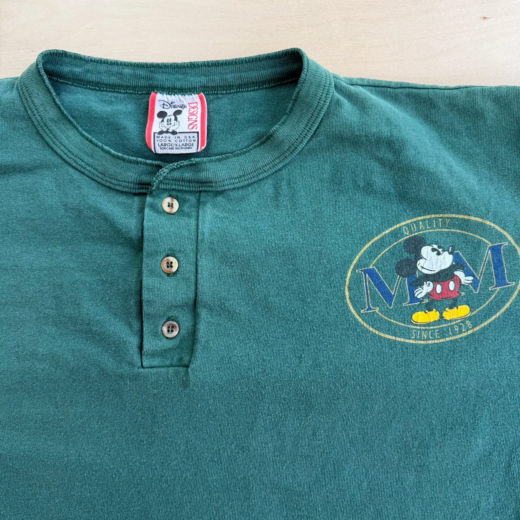 J- Vintage Disney Mickey Mouse Graphic Made In USA Single Stitch Henley Tee - XL sold by HG Vintage product image thumbnail 2