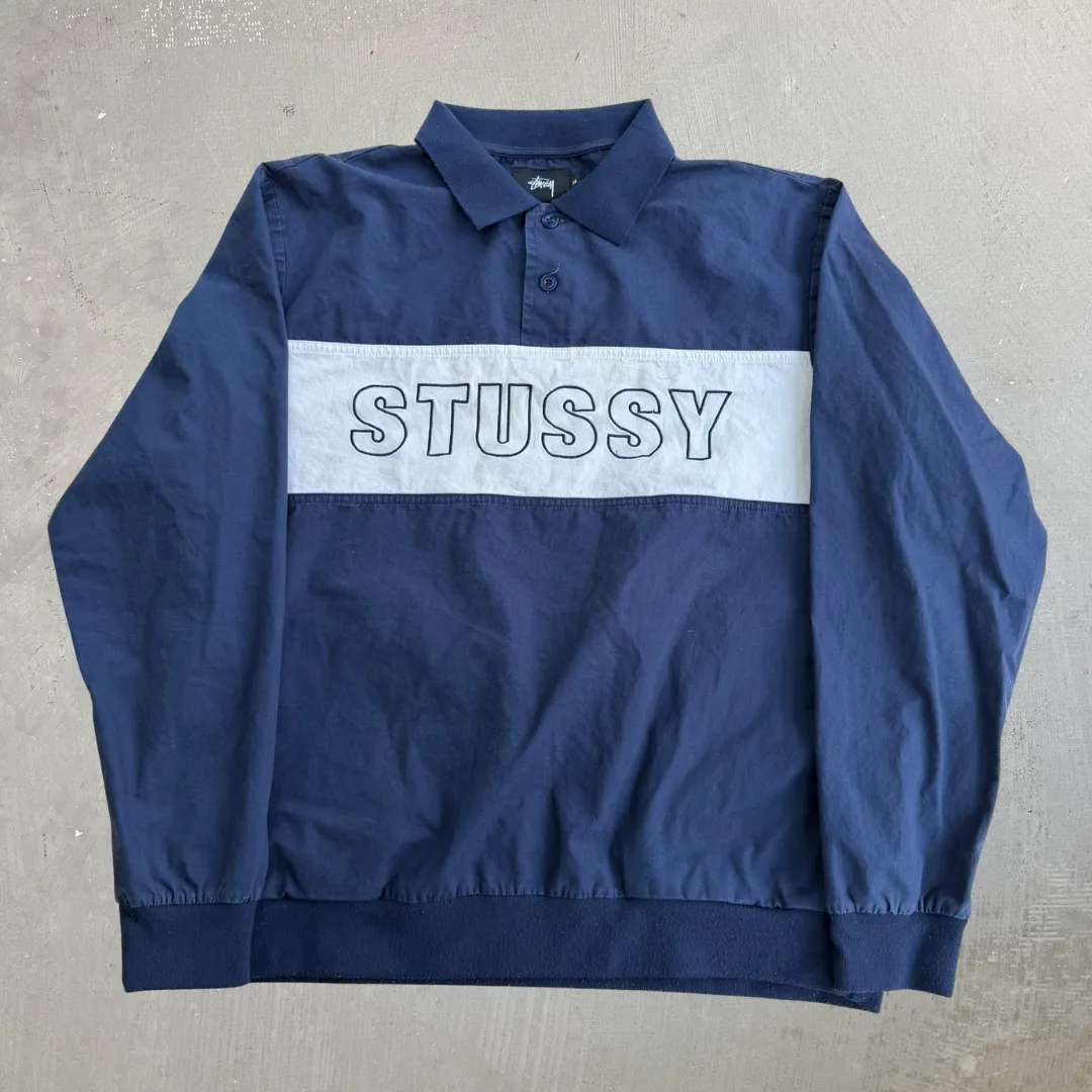 J- Vintage Stussy Embroidered Text Henley Pullover Lightweight Jacket - M sold by HG Vintage