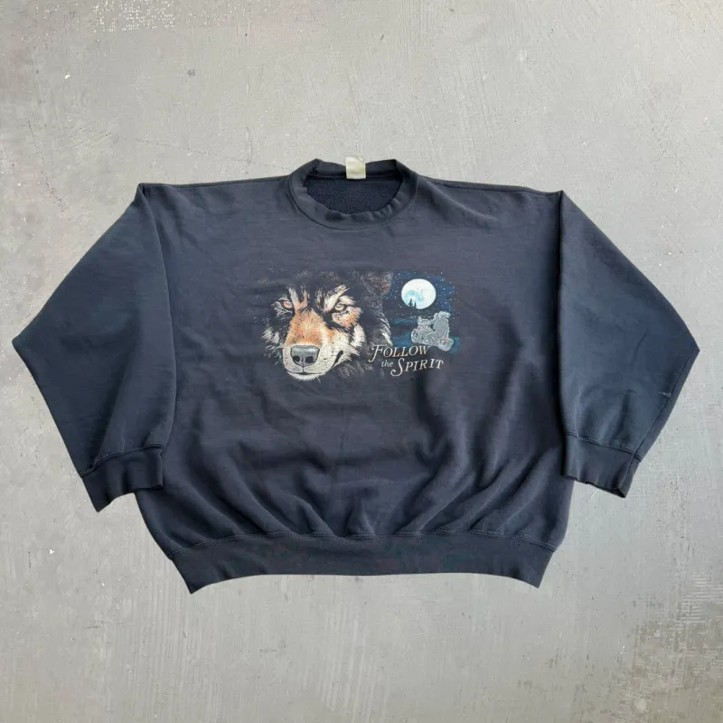 J- Vintage Follow The Spirit Motorcycle & Wolf Crewneck - 2XL made by Harley-Davidson