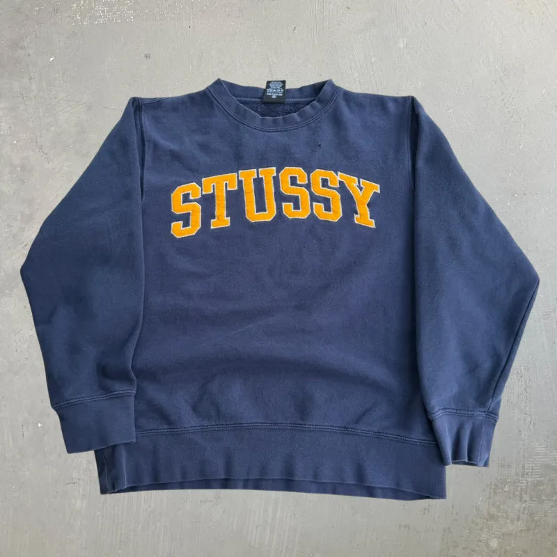 J- Vintage Stussy Chenille Embroidered Text Crewneck - M made by HG Vintage