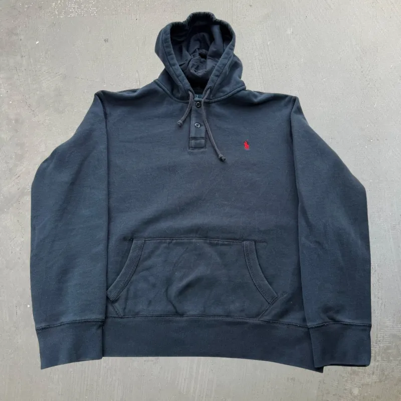 J- Vintage Polo Ralph Lauren Embroidered Logo Henley Hoodie - 2XL made by HG Vintage
