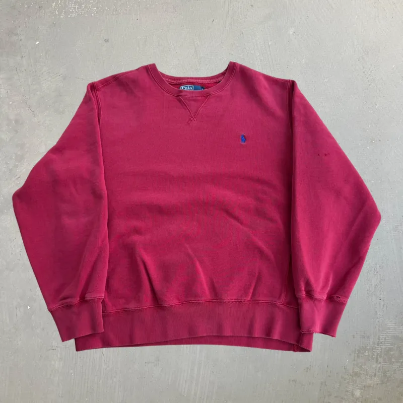 J- Vintage Polo Ralph Lauren Embroidered Logo Burgundy Crewneck - L made by HG Vintage