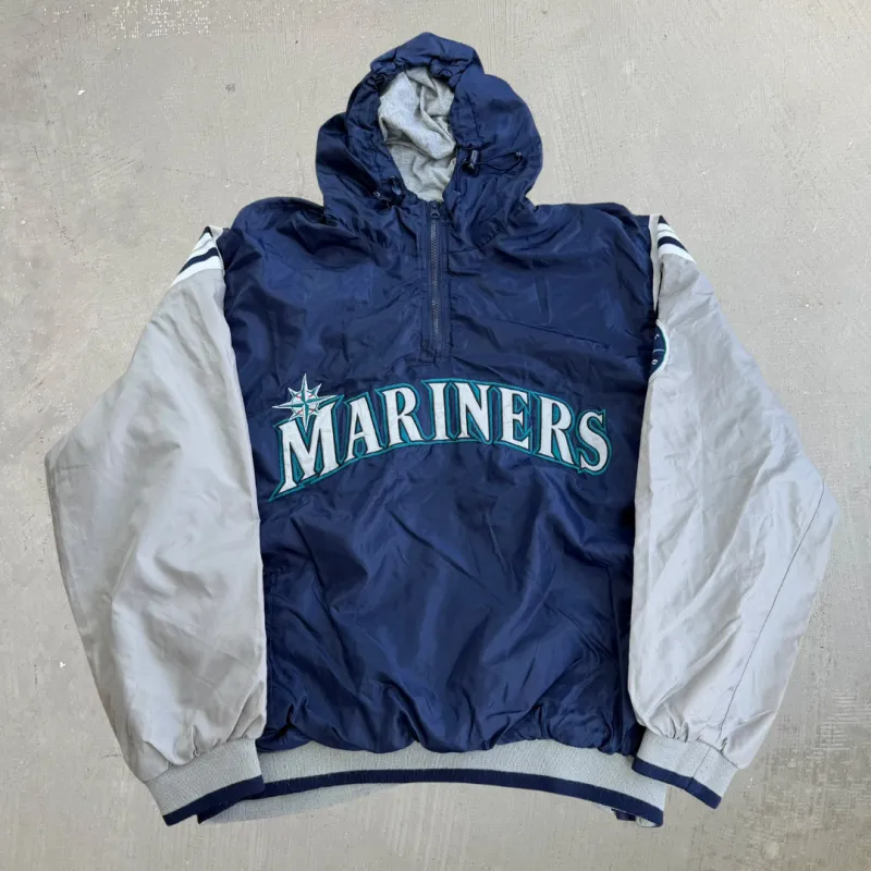 J- Vintage Seattle Mariners MLB Lightweight Anorak Hooded Windbreaker - L made by HG Vintage