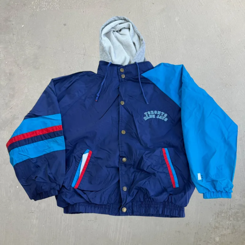 J- Vintage Toronto Blue Jays MLB New Face Lightweight Hooded Windbreaker - M made by HG Vintage
