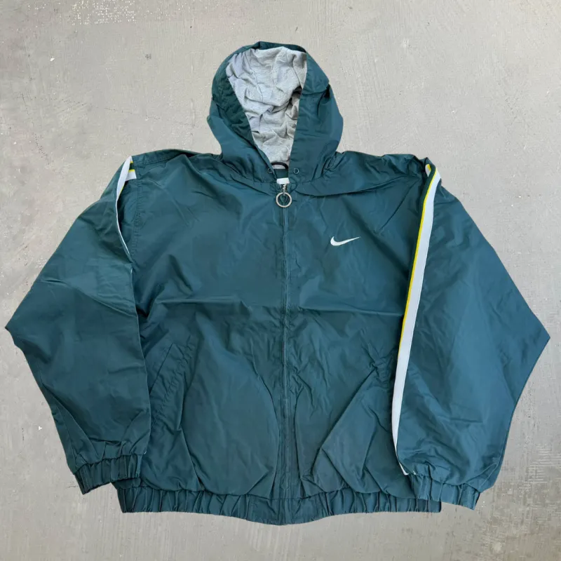 J- Vintage Nike Forest Green Lightweight Hooded Windbreaker - XL made by HG Vintage