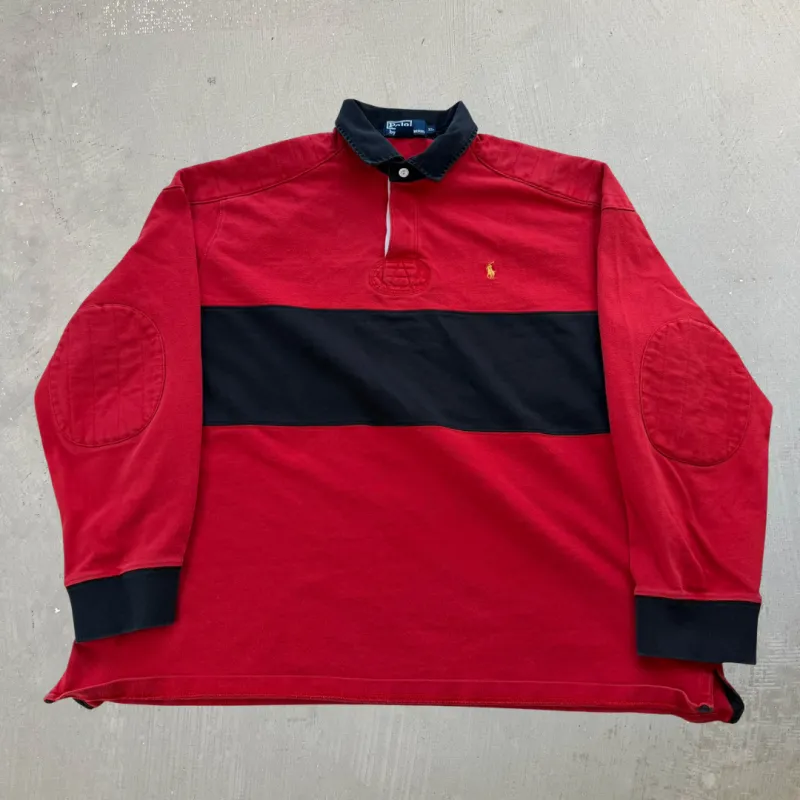 J- Vintage Polo Ralph Lauren Red/Black Rugby Shirt - XL made by HG Vintage