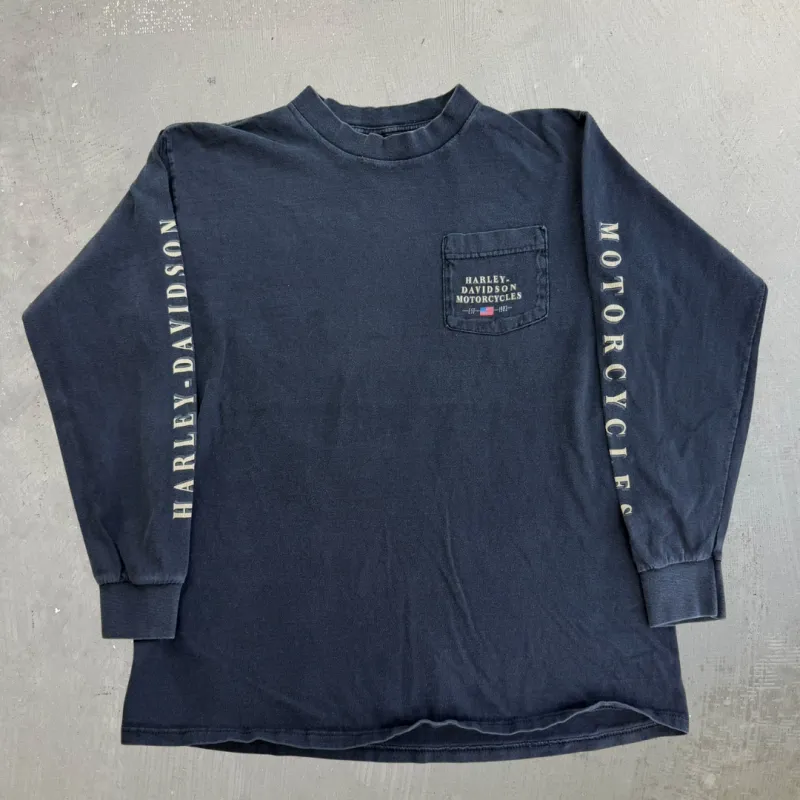 J- Vintage '98 Harley Davidson Pensacola Florida Long Sleeve Pocket Tee - L made by Harley-Davidson