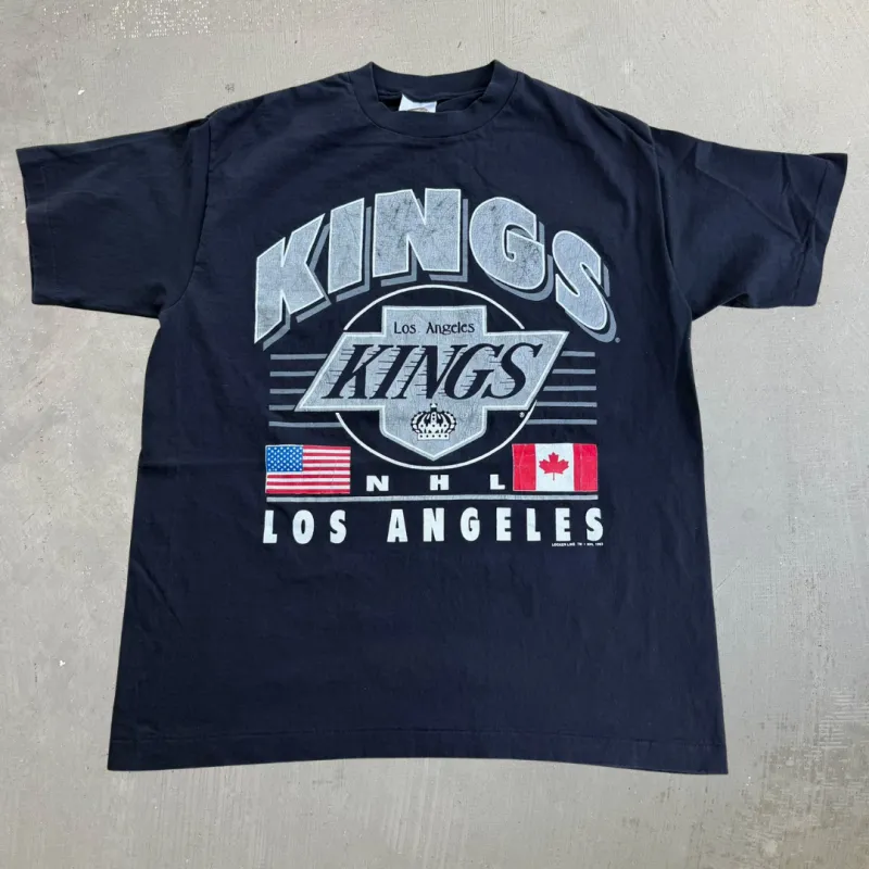 J- Vintage '93 Los Angeles Kings NHL Text Made In USA Single Stitch Tee - L made by HG Vintage