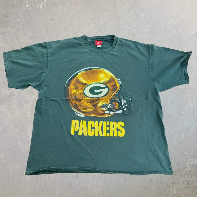J- Vintage Green Bay Packers NFL Helmet Graphic Tee - 2XL made by HG Vintage