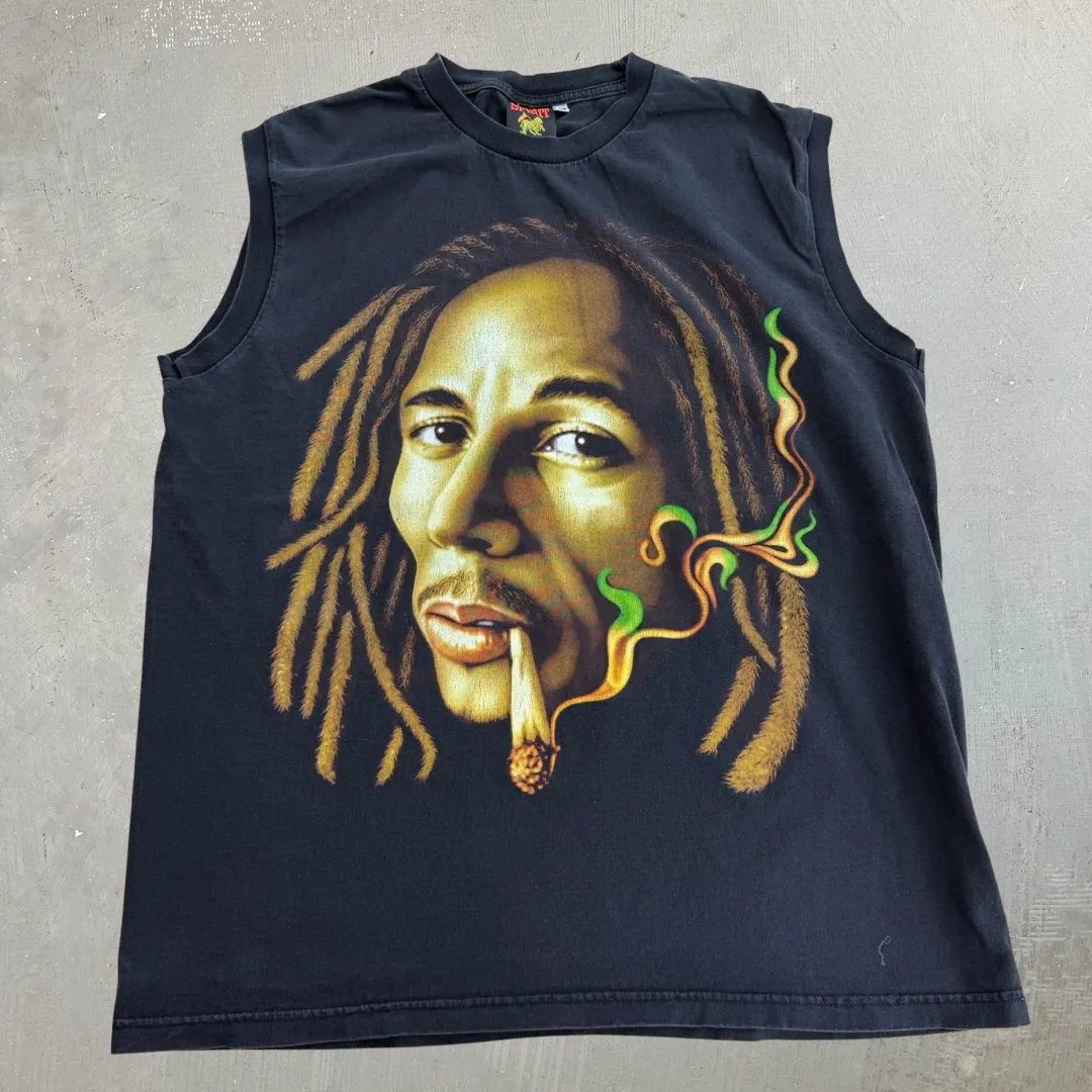 J- Vintage Bob Marley Picture Cut Off Sleeves Tee - XL sold by HG Vintage