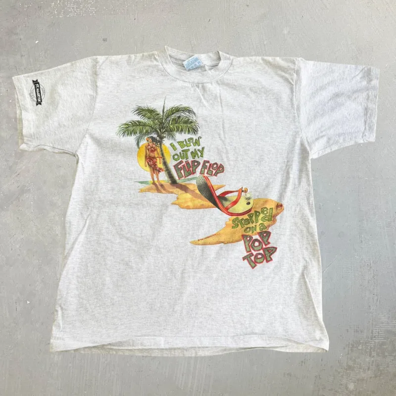 J- Vintage '96 Margaritaville Blew Out My Flippers Graphic Made In USA Single Stitch Tee - XL made by HG Vintage